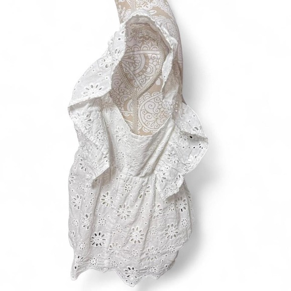 White Ruffle Sleeves Romantic Eyelet Tank Top Boho Cottage Core Size XL - Picture 4 of 7